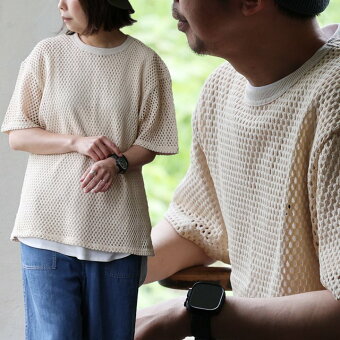 レボ(REVO.) Tシャツ クルーネック 重ね着 メッシュ 綿100 コットン 透かし編み 軽い 涼しい 通気性 ゆったり パティ