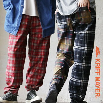 KRIFF MAYER(クリフメイヤー) クリフメイヤー パンツ シェフパンツ ワイド テーパード チェック柄 綿100 ウエストゴム ゆったり パティ