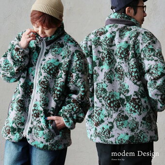 モデムデザイン(modem Design) ジャケット ボアジャケット スタンドネック 花柄 裏地付き メッシュ 暖かい 軽い パティ モデムデザイン