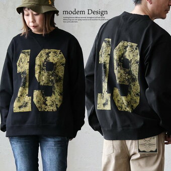 モデムデザイン(modem Design) スウェット トレーナー クルーネック かすれプリント 数字 綿100 コットン ドライ パティ モデムデザイン