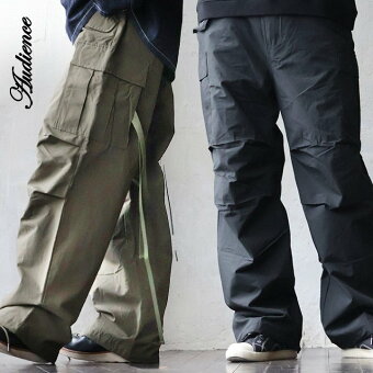 オーディエンス(Audience) カーゴパンツ ストレート イージー コットン ナイロン ロクヨンクロス ウエストゴム パティ オーディエンス