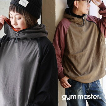 ジムマスター(gymmaster) ジムマスター ライトアウター フーディー ハイネックフード 長袖 斜めジップ 配色 裏地付き パティ