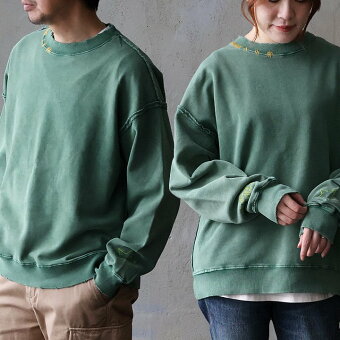 スウェット トレーナー クルーネック ダメージ スノーウォッシュ 褪せ色 配色 ステッチ カットオフ 無地 刺繍 ロゴ 綿100 パティ