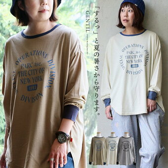 Tシャツ 長袖 クルーネック リンガー 配色切り替え ロゴプリント 薄手 涼しい 紫外線対策 着痩せ パティ ジャンティ