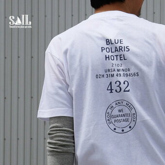 tシャツ 半袖 しっかり 丈夫 コットン 綿100％ 『BLUE POLARIS HOTEL 前後 国内プリント』 夏 パティ セイル