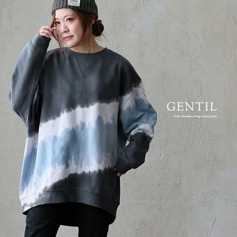 スウェット トレーナー クルーネック ガゼット タイダイ 配色 綿100 コットン 裏毛 お尻隠れる 体型カバー パティ ジャンティ