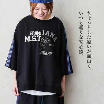 Tシャツ 7分袖 クルーネック ロゴプリント 綿100 コットン 天竺 16番手 しっかり生地 薄手 体型カバー パティ