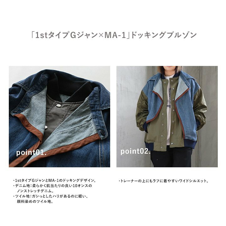 楽天市場】Gジャン ブルゾン レディース MA-1 10オンスデニム コンビ 