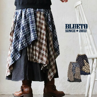 ＰＡＴＹ マキシスカート スカート ロングスカート デニム チェック 大きいサイズ マキシ丈スカート ウエストゴム ブルート