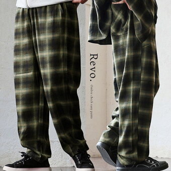 レボ(REVO.) パンツ テーパード イージー オンブレチェック柄 ポリエステル レーヨン 伸縮性 ゆったり ウエストゴム 楽ちん パティ