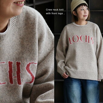 ニット プルオーバー 長袖 着痩せ ワイド クルーネック ロゴ アクリル ポリエステル 伸縮性 暖かい 冬 カジュアル パティ