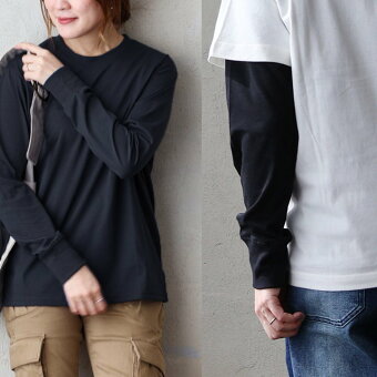 カットソー 長袖 クルーネック 重ね着 無地 袖リブ コットン ポリエステル ストレッチ 接触冷感 涼しい パティ