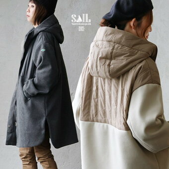 コート 冬 着痩せ メルトンコート 裏地付 アウター キルティング 切替 袖リブ ハイネック ドロップショルダー 軽い セイル