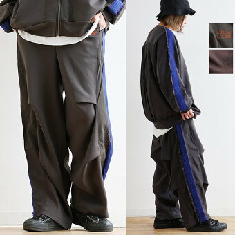 パンツ ワイド ストレート 配色ライン フリンジ ポリエステル ストレッチ 伸縮性 動きやすい ウエストゴム 大きいサイズ パティ