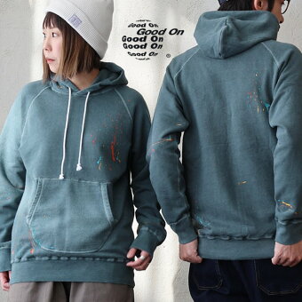 グッドオン パーカー 長袖 日本製 米綿 USAコットン 裏毛 タフ しっかり生地 ペイント ステッチ ピグメント パティ