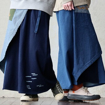 スカート ラップスカート 綿100 コットン ミニ裏毛 異素材切り替え ロゴ ステッチ プリント ワンポイント ウエストゴム パティ