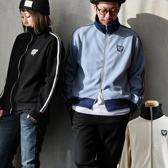 トラックジャケット スタンドネック 無地 ワッフル ポリエステル コットン 伸縮性 配色リブ ワンポイント 刺繍 パティ