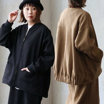 ブルゾン ジャケット MA-1 無地 ポリエステル スエード フリース 暖かい 軽い 袖リブ 大きいサイズ 体型カバー パティ