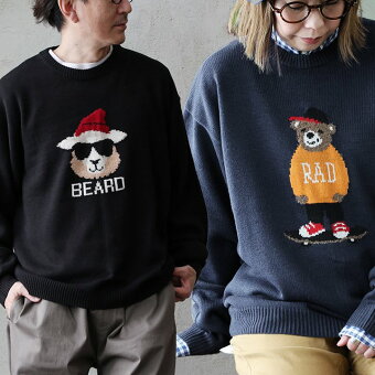 ニット セーター 長袖 クルーネック アニマル クマ ヒツジ アクリル 伸縮性 暖かい ゆったり 大きいサイズ カジュアル 秋 冬 パティ