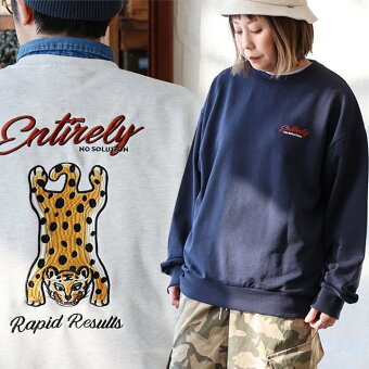 パワー・トゥ・ザ・ピープル(POWER TO THE PEOPLE) スウェット トレーナー 長袖 クルーネック チベタンラグ ヒョウ 刺繍 ロゴ 裏毛 パティ