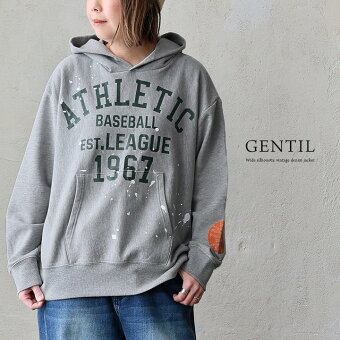 パーカー 長袖 カレッジロゴ プリント ペイント サークルロゴ ワンポイント 配色 袖リブ コットン 裏毛 パティ ジャンティ