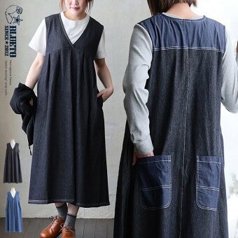 ＰＡＴＹ ワンピース ワンピ ノースリーブ カシュクール Vネック 配色ステッチ ストレッチ カットデニム 伸縮性 ブルート