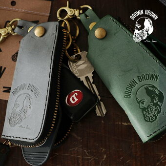 ブラウンブラウン キーケース キーチェーン スマートケース 日本製 牛革 ロゴ ジップ お洒落 カジュアル パティ