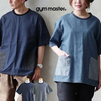 ジムマスター(gymmaster) ジムマスター Tシャツ 5分袖 クルーネック ライトデニム 綿100 コットン 薄手 軽い 通気性 ポケット パティ