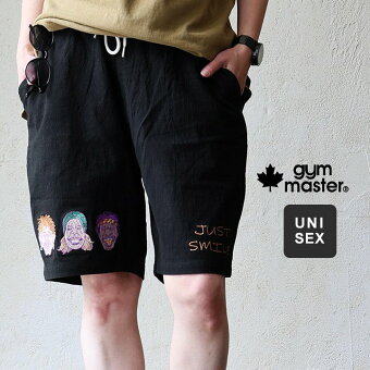 ジムマスター(gymmaster) ジムマスター ショートパンツ ハーフ丈 刺繍 ロゴ 綿100 コットン 薄手 軽い 涼しい 通気性 ウエストゴム パティ