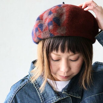 ベレー帽 帽子 ベレー帽 幾何学柄 ウール フェルト 暖かい 軽い チョボ付き カジュアル 秋 冬 パティ