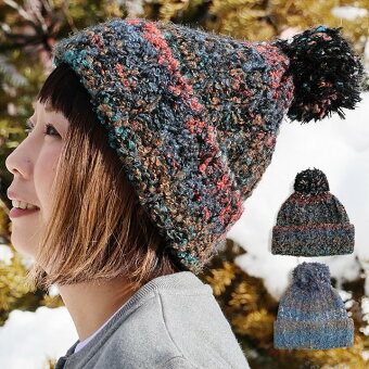 ニット帽 帽子 ぼんぼん付き ウール ポリエステル 厚手 カラフル 暖かい 防寒 伸縮性 軽い カジュアル レトロ 秋 冬 お出掛け パティ