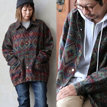 ジャケット シャツジャケット 長袖 ネイティブ柄 総柄 コットン ポリエステル 起毛 ポケット パティ