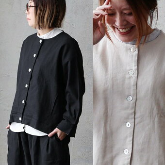 ジャケット ノーカラー 綿100 コットン ツイル しっかり生地 無地 ゆったり ドルマン 体型カバー パティ