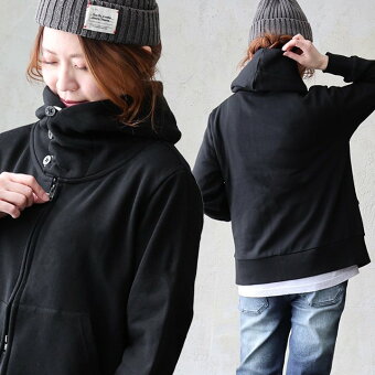 クロロシスター パーカー 長袖 カシュクールネック ボタン ダブルジップ 無地 綿100 コットン 天竺 日本製 伸縮性 パティ