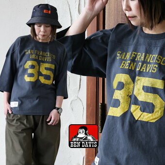 ベンデイビス Tシャツ フットボールT クルーネック 7分袖 ロゴ プリント 褪せ色 ドライ 綿100 コットン タフ パティ