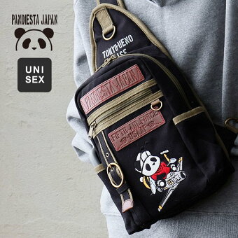 パンディエスタジャパン バッグ ボディバッグ ショルダー パンダ 熊猫 アニマル 刺繍 配色 コットン キャンバス パティ