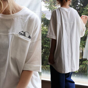 Tシャツ 5分袖 お尻隠れる 着丈長い アニマル パンダ プリント バックボタン 綿100 コットン 体型カバー パティ