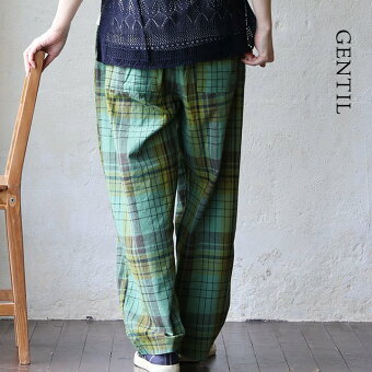 パンツ ワイドパンツ タータンチェック 綿100 コットン 薄手 軽い ウエストゴム 大きいサイズ パティ ジャンティ
