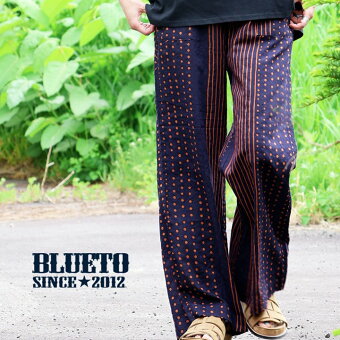 ＰＡＴＹ ワイド 柄 パンツ 脚長 ストレート 夏 涼しい 綿100 コットン 薄手 軽い ウエストゴム 内紐 裏地付き パティ ブルート