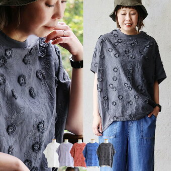ドルマン tシャツ ワイド すっきり 着痩せ 夏 レース 刺繍 コットン 綿100％ コットン 綿100％ 涼しい 半袖 パティ