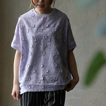 ドルマン tシャツ ワイド すっきり 着痩せ 夏 レース 刺繍 コットン 綿100％ コットン 綿100％ 涼しい 半袖 パティ