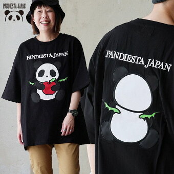 パンディエスタジャパン Tシャツ 5分袖 クルーネック アップリケ 刺繍 パンダ ぱんだ 綿100 コットン 天竺 パティ