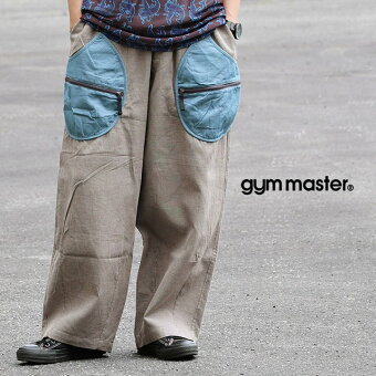 ジムマスター(gymmaster) ジムマスター パンツ ワイド テーパード 綿100 コットン ワッフル 薄手 軽い 涼しい 配色 ウエストゴム パティ