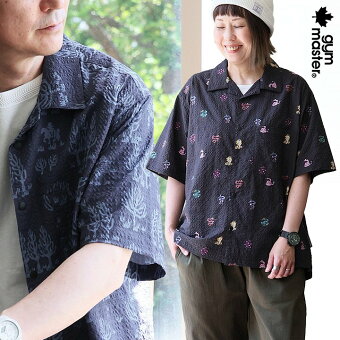 ジムマスター(gymmaster) ジムマスター 半袖シャツ シアサッカー 総柄 オープンカラーシャツ 軽量 速乾 ワークシャツ