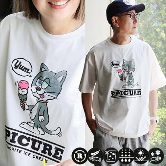 Tシャツ 半袖 クルーネック キャラクター 猫 ネコ プリント 接触冷感 UVカット 吸水速乾 軽い パティ