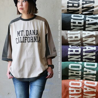5分袖 Tシャツ 綿100％ コットン 天竺 クルーネック しっかり 丈夫 スノーウォッシュ 褪せ色 ロゴ プリント 夏 パティ