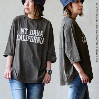 5分袖 Tシャツ 綿100％ コットン 天竺 クルーネック しっかり 丈夫 スノーウォッシュ 褪せ色 ロゴ プリント 夏 パティ