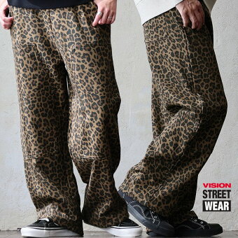 ヴィジョンストリートウェア パンツ ワイド ストレート スウェットパンツ ルーズ レオパード 裏毛 ウエストゴム パティ