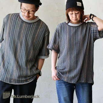 tシャツ 5分袖 半袖 シアー ラッセル編み 着やせ ワイド 透け感 軽い 涼しい 重ね着 ミスターランバージャック