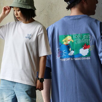 Tシャツ 半袖 クルーネック トム＆ジェリー 刺繍 プリント キャラクター アニマル 綿100 コットン 天竺 パティ